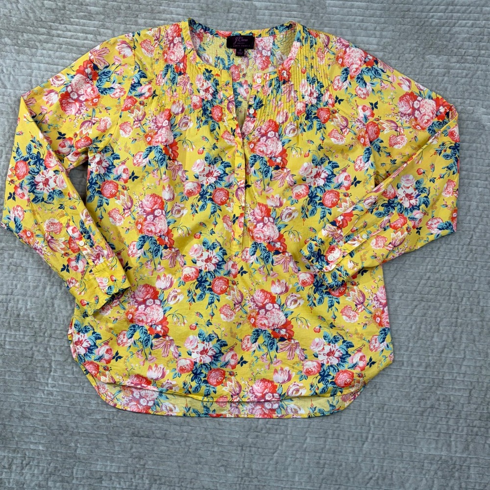 J.Crew Liberty Fabric Floral Pintuck Blouse Yellow Pink Cotton Size 8 - Picture 3 of 11